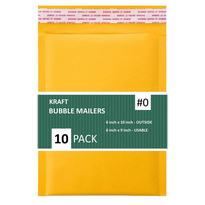 SALES4LESS #0 Kraft Bubble Mailers 6X10 Inches Shipping Padded Envelopes Self Seal Waterproof Cushioned Mailer 10 Pack  KBMVR_6X10-10 - Image 1